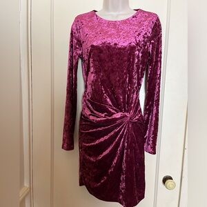 GUESS Draped Waist Cranberry Velvet Dress